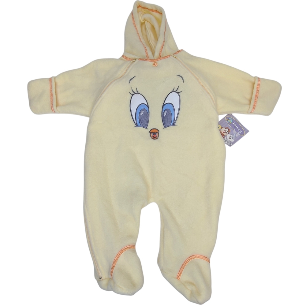 Warner Bros Looney Tunes Vintage Tweety Bird Hooded Footie 0-6 Months Unisex NWT